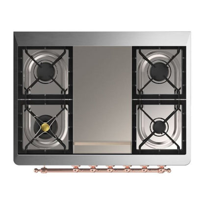 ILVE Majestic II 36 inch Triple Glass Door Natural Gas Dual Fuel Range Copper Blue Grey