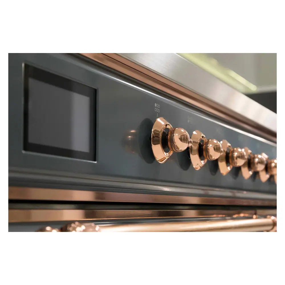 ILVE Majestic II 36 inch Triple Glass Door Natural Gas Dual Fuel Range Copper Blue Grey