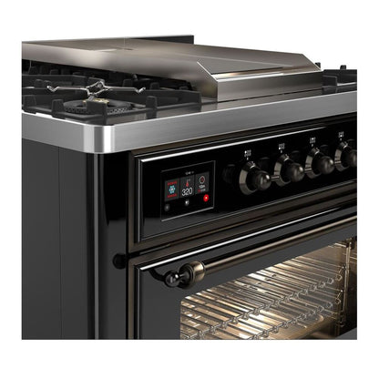 ILVE Majestic II 36" Glossy Black Dual Fuel Range with 6 Burners and Griddle Triple Glass Door Liquid Propane