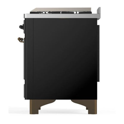ILVE Majestic II 36" Glossy Black Dual Fuel Range with 6 Burners and Griddle Triple Glass Door Liquid Propane