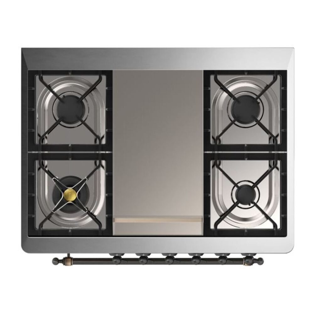 ILVE Majestic II 36" Glossy Black Dual Fuel Range with 6 Burners and Griddle Triple Glass Door Liquid Propane
