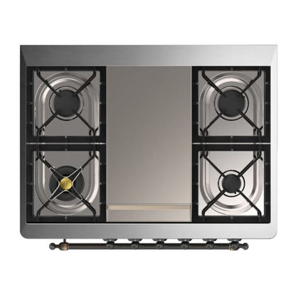 ILVE Majestic II 36" Glossy Black Dual Fuel Range with 6 Burners and Griddle Triple Glass Door Liquid Propane