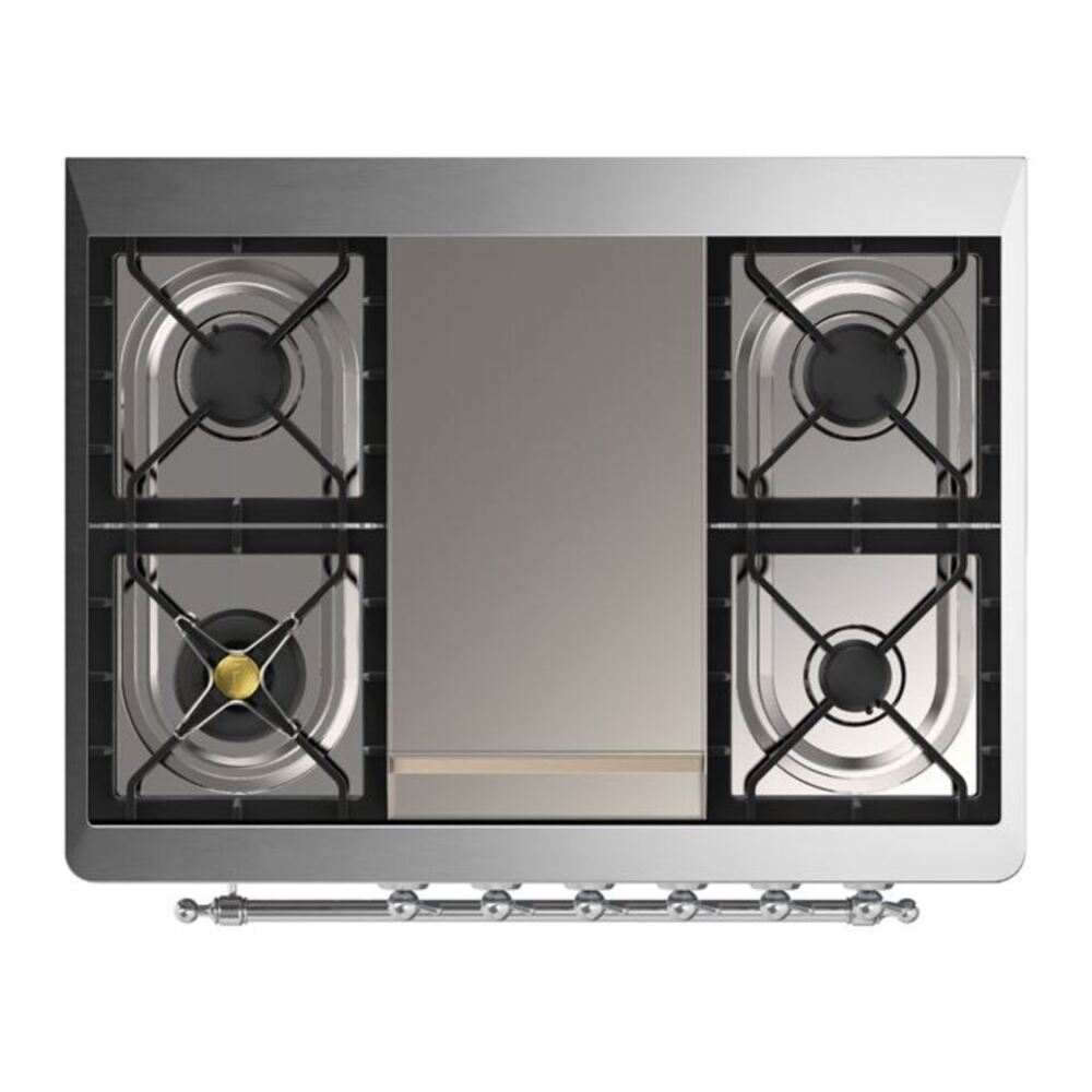 ILVE Majestic II 36 inch Triple Glass Door Natural Gas Dual Fuel Range Chrome Glossy Black