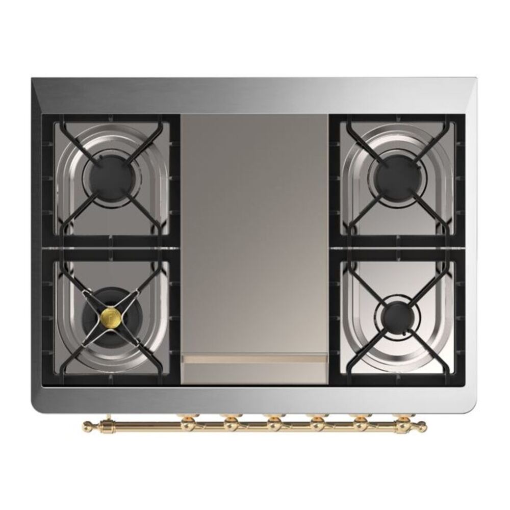 ILVE Majestic II 36 inch Triple Glass Door Natural Gas Dual Fuel Range Brass Glossy Black