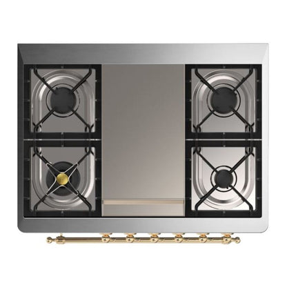 ILVE Majestic II 36 inch Triple Glass Door Natural Gas Dual Fuel Range Brass Glossy Black
