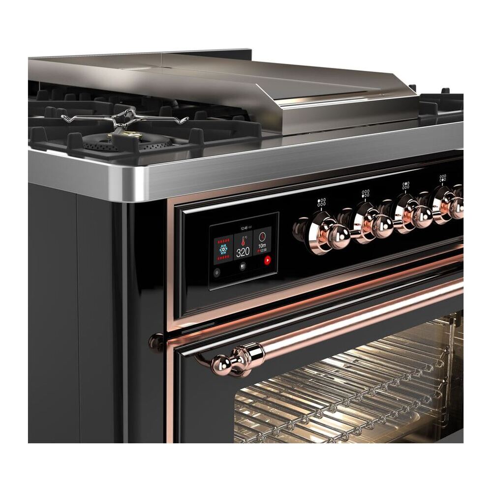 ILVE Majestic II 36 inch Triple Glass Door Natural Gas Dual Fuel Range Copper Glossy Black