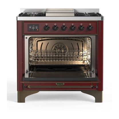 ILVE Majestic II 36 inch Triple Glass Door Natural Gas Dual Fuel Range Burnished Burgundy