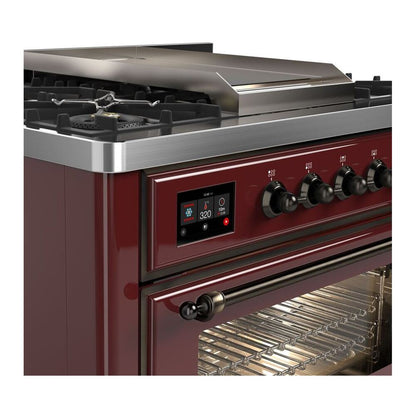 ILVE Majestic II 36 inch Triple Glass Door Natural Gas Dual Fuel Range Burnished Burgundy