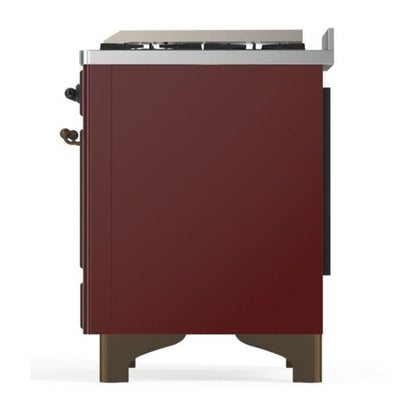 ILVE Majestic II 36 inch Triple Glass Door Natural Gas Dual Fuel Range Burnished Burgundy