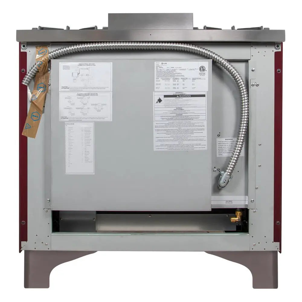 ILVE Majestic II 36 inch Triple Glass Door Natural Gas Dual Fuel Range Burnished Burgundy