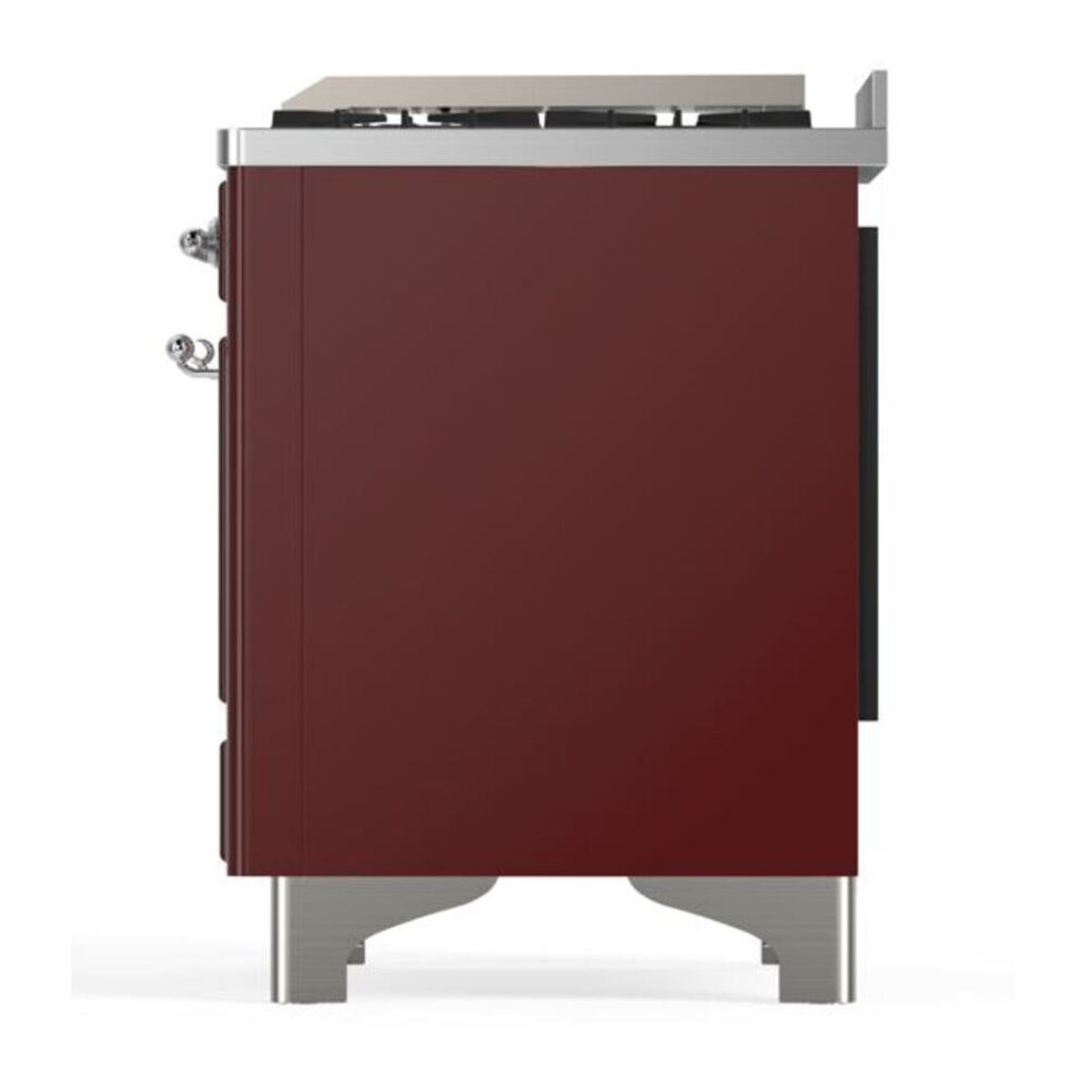 ILVE Majestic II 36 inch Triple Glass Door Natural Gas Dual Fuel Range Chrome Burgundy