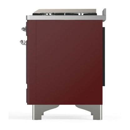 ILVE Majestic II 36 inch Triple Glass Door Natural Gas Dual Fuel Range Chrome Burgundy