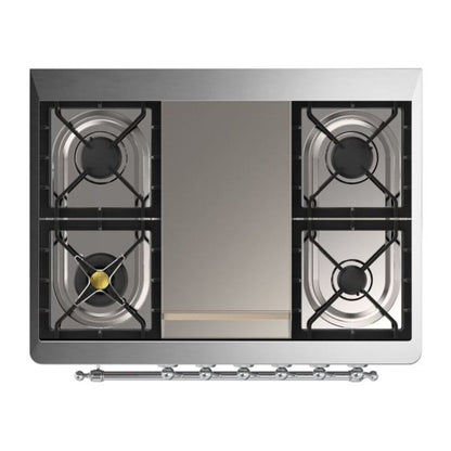 ILVE Majestic II 36 inch Triple Glass Door Natural Gas Dual Fuel Range Chrome Burgundy