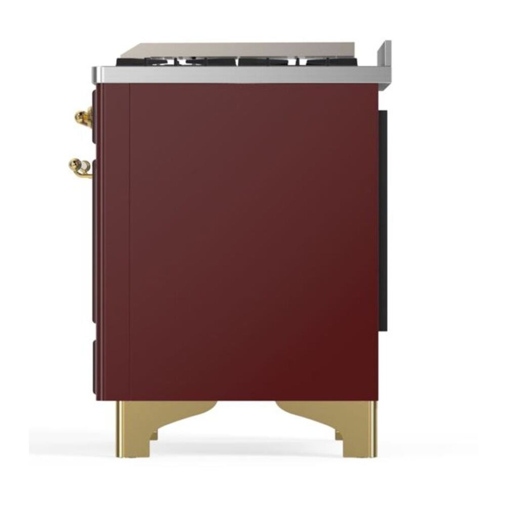 ILVE Majestic II 36 inch Triple Glass Door Natural Gas Dual Fuel Range Brass Burgundy