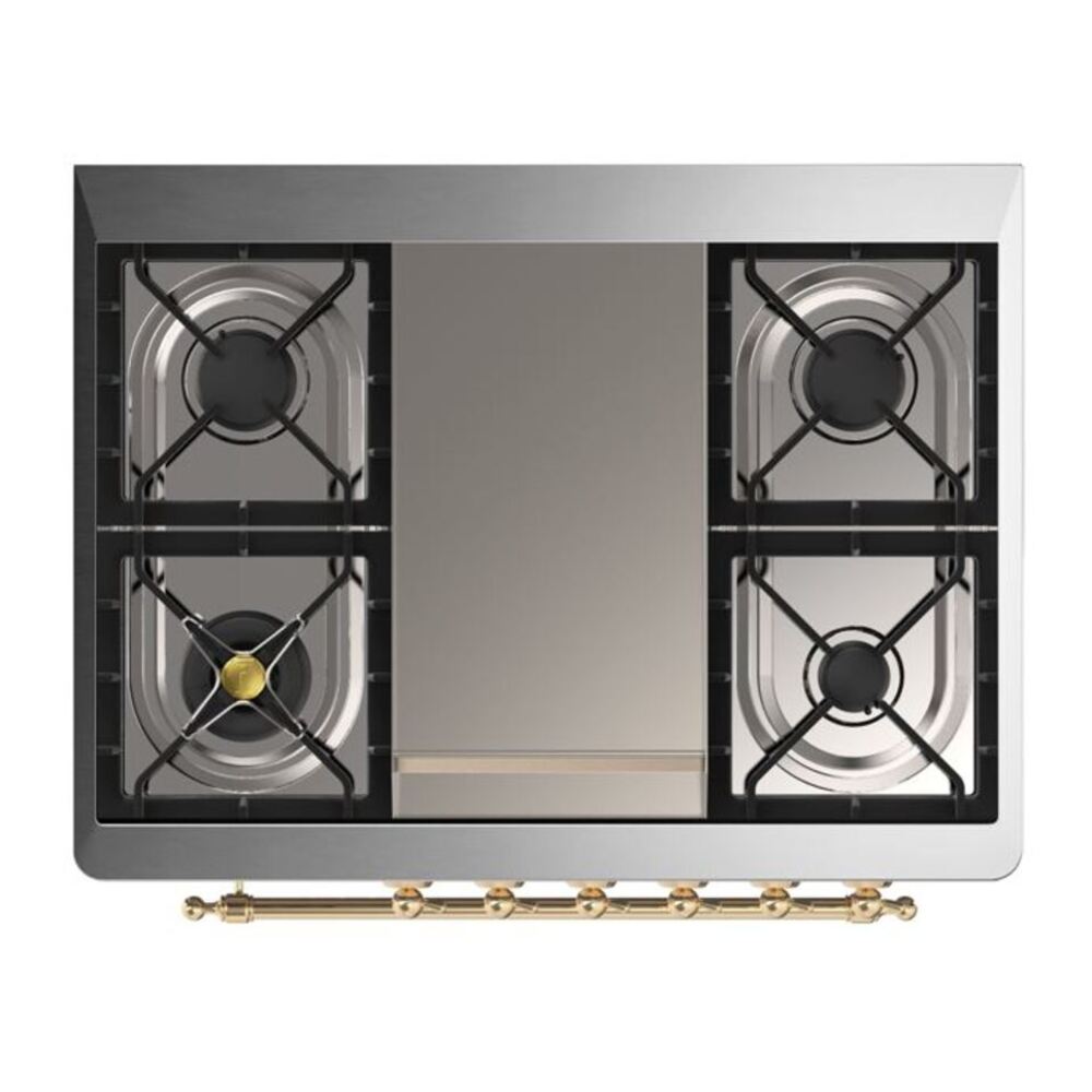 ILVE Majestic II 36 inch Triple Glass Door Natural Gas Dual Fuel Range Brass Burgundy