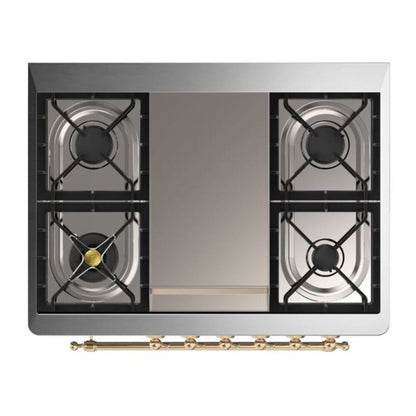ILVE Majestic II 36 inch Triple Glass Door Natural Gas Dual Fuel Range Brass Burgundy