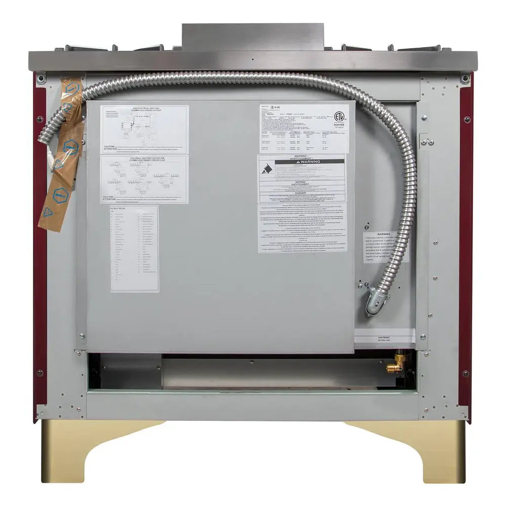 ILVE Majestic II 36 inch Triple Glass Door Natural Gas Dual Fuel Range Brass Burgundy