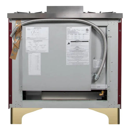 ILVE Majestic II 36 inch Triple Glass Door Natural Gas Dual Fuel Range Brass Burgundy