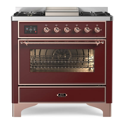 ILVE Majestic II 36 inch Triple Glass Door Natural Gas Dual Fuel Range Copper Burgundy