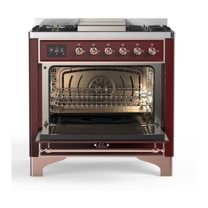 ILVE Majestic II 36 inch Triple Glass Door Natural Gas Dual Fuel Range Copper Burgundy