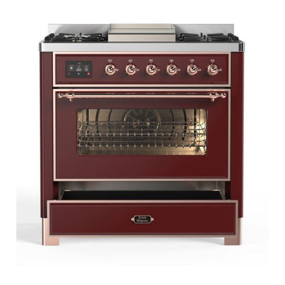 ILVE Majestic II 36 inch Triple Glass Door Natural Gas Dual Fuel Range Copper Burgundy