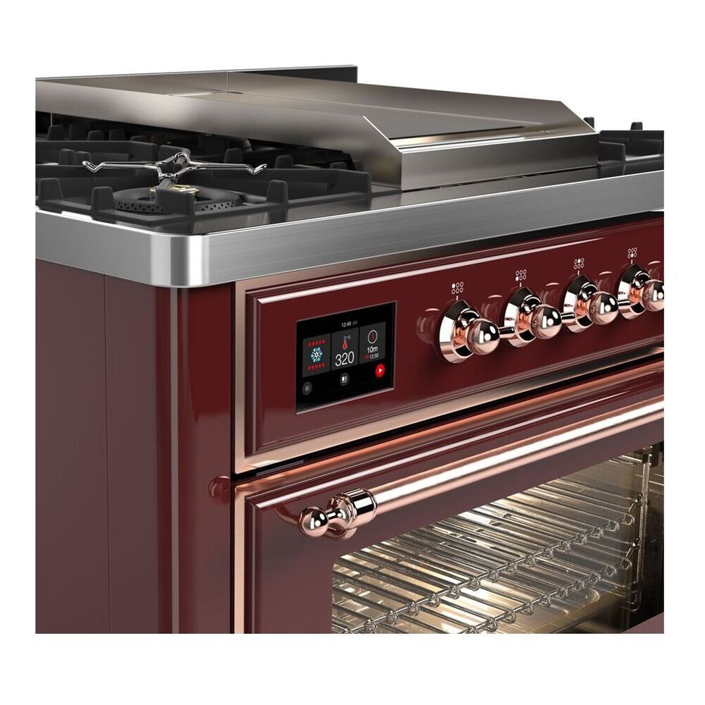 ILVE Majestic II 36 inch Triple Glass Door Natural Gas Dual Fuel Range Copper Burgundy