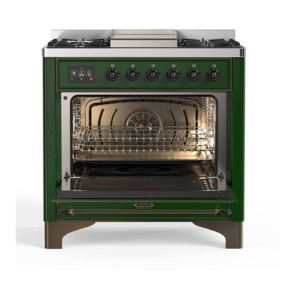 ILVE Majestic II 36 inch Triple Glass Door Natural Gas Dual Fuel Range Burnished Emerald Green