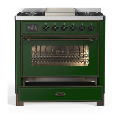 ILVE Majestic II 36 inch Triple Glass Door Natural Gas Dual Fuel Range Burnished Emerald Green