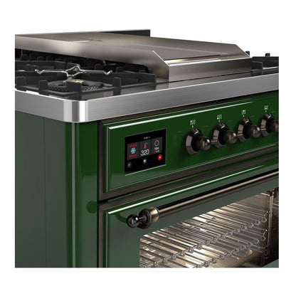 ILVE Majestic II 36 inch Triple Glass Door Natural Gas Dual Fuel Range Burnished Emerald Green