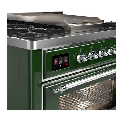 ILVE Majestic II 36 inch Triple Glass Door Natural Gas Dual Fuel Range Chrome Emerald Green