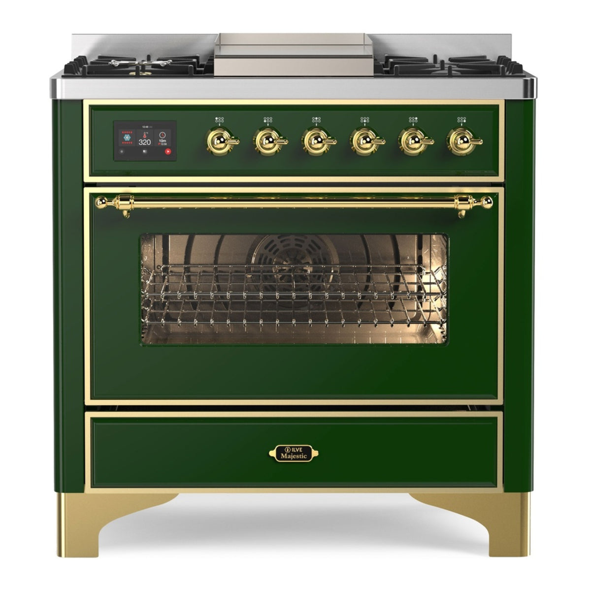 ILVE Majestic II 36" Emerald Green Dual Fuel Range with 6 Burners and Griddle Triple Glass Door Natural Gas