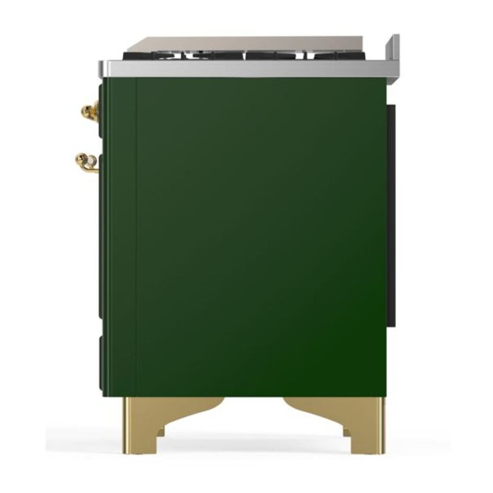 ILVE Majestic II 36 inch Triple Glass Door Natural Gas Dual Fuel Range Brass Emerald Green