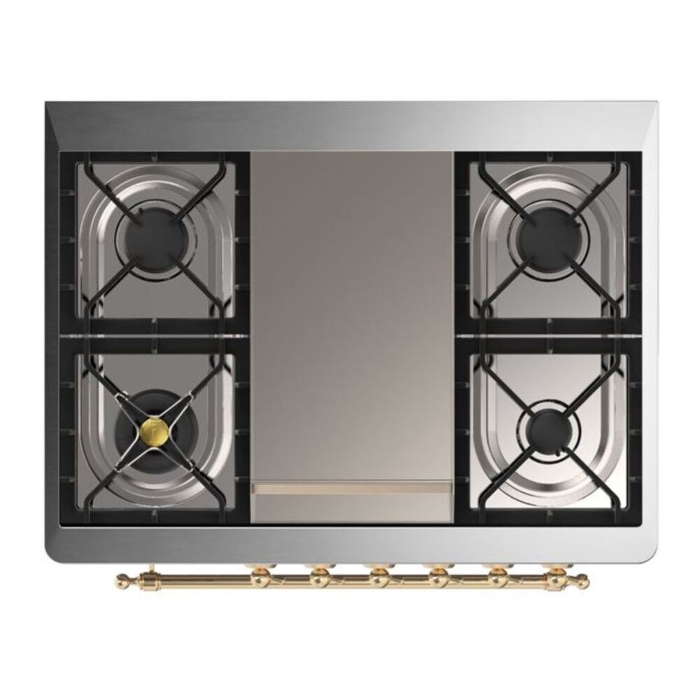 ILVE Majestic II 36 inch Triple Glass Door Natural Gas Dual Fuel Range Brass Emerald Green