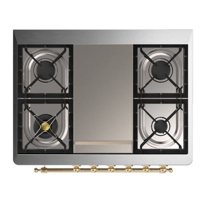 ILVE Majestic II 36 inch Triple Glass Door Natural Gas Dual Fuel Range Brass Emerald Green