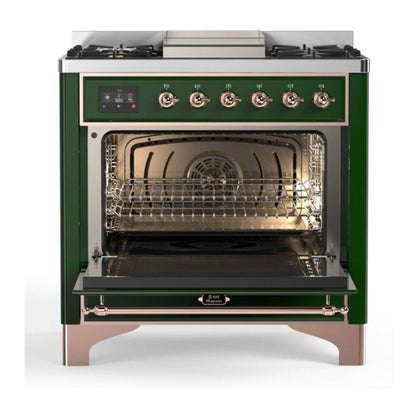 ILVE Majestic II 36 inch Triple Glass Door Natural Gas Dual Fuel Range Copper Emerald Green