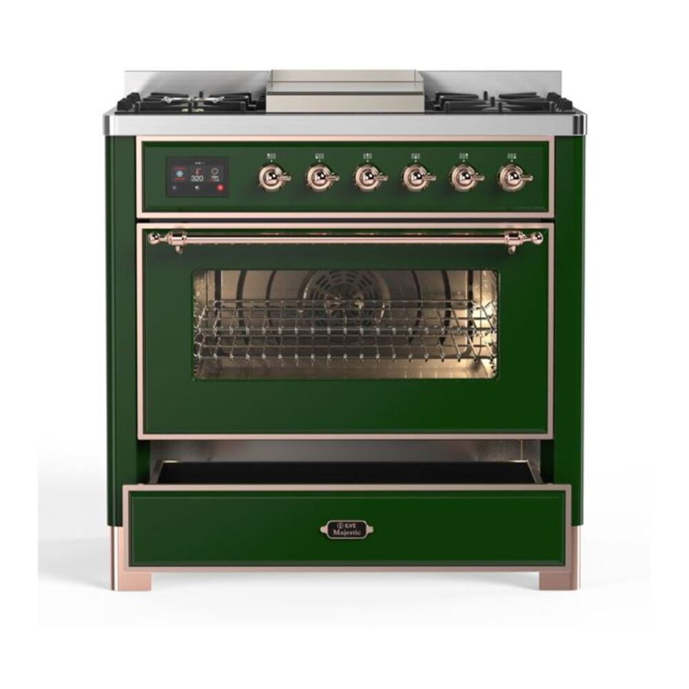 ILVE Majestic II 36 inch Triple Glass Door Natural Gas Dual Fuel Range Copper Emerald Green