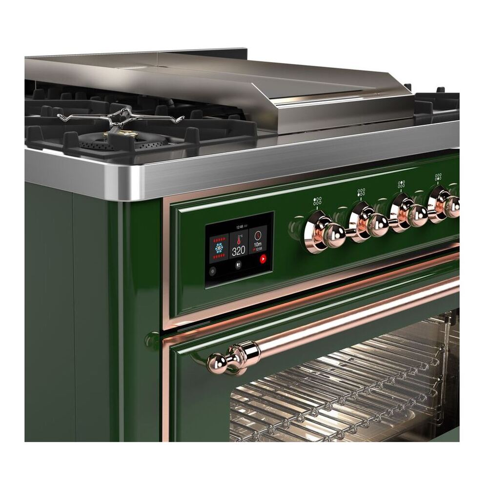 ILVE Majestic II 36 inch Triple Glass Door Natural Gas Dual Fuel Range Copper Emerald Green