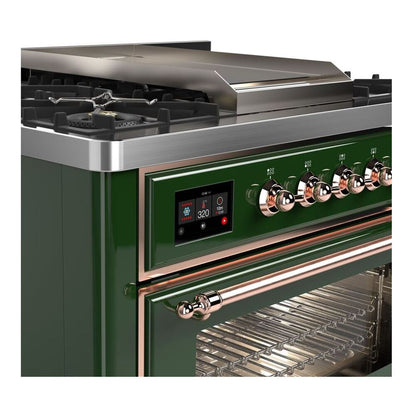 ILVE Majestic II 36 inch Triple Glass Door Natural Gas Dual Fuel Range Copper Emerald Green