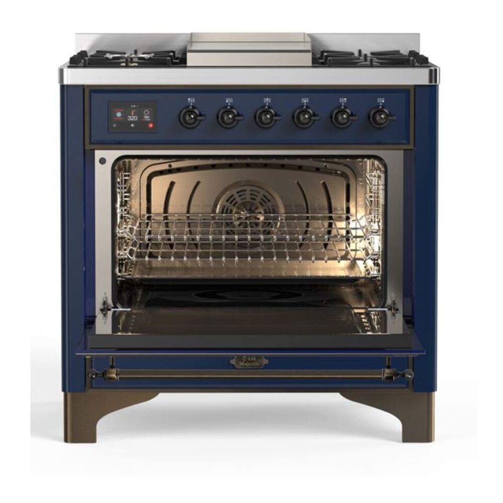 ILVE Majestic II 36 inch Triple Glass Door Natural Gas Dual Fuel Range Burnished Midnight Blue