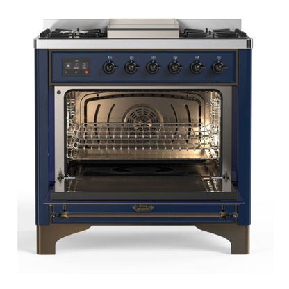 ILVE Majestic II 36 inch Triple Glass Door Natural Gas Dual Fuel Range Burnished Midnight Blue