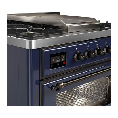 ILVE Majestic II 36 inch Triple Glass Door Natural Gas Dual Fuel Range Burnished Midnight Blue