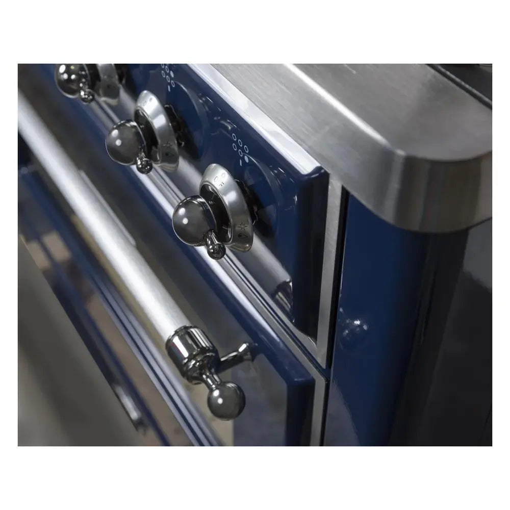 ILVE Majestic II 36 inch Triple Glass Door Natural Gas Dual Fuel Range Chrome Midnight Blue
