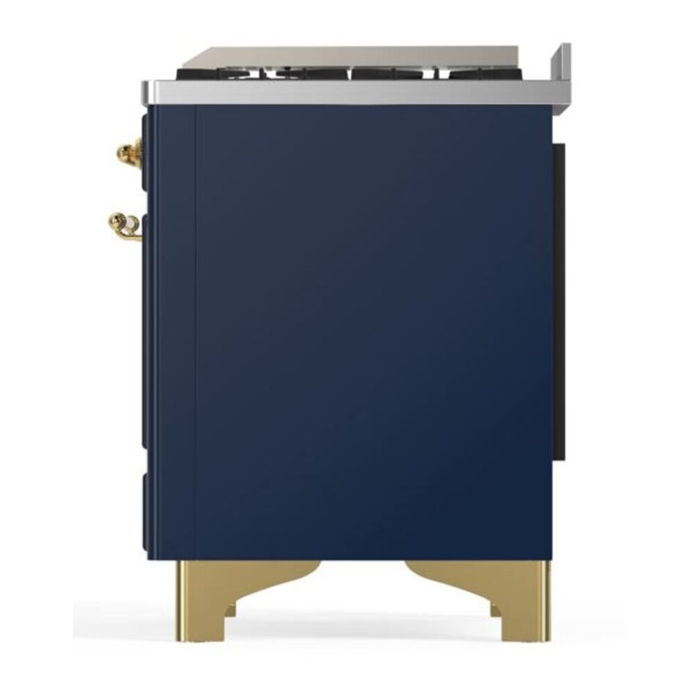 ILVE Majestic II 36 inch Triple Glass Door Natural Gas Dual Fuel Range Brass Midnight Blue