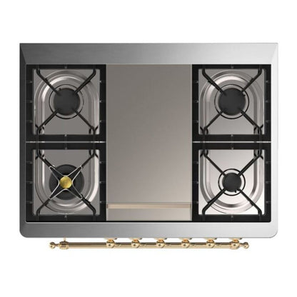 ILVE Majestic II 36 inch Triple Glass Door Natural Gas Dual Fuel Range Brass Midnight Blue