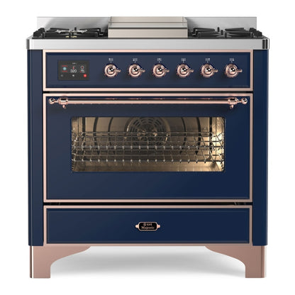 ILVE Majestic II 36 inch Triple Glass Door Natural Gas Dual Fuel Range Copper Midnight Blue