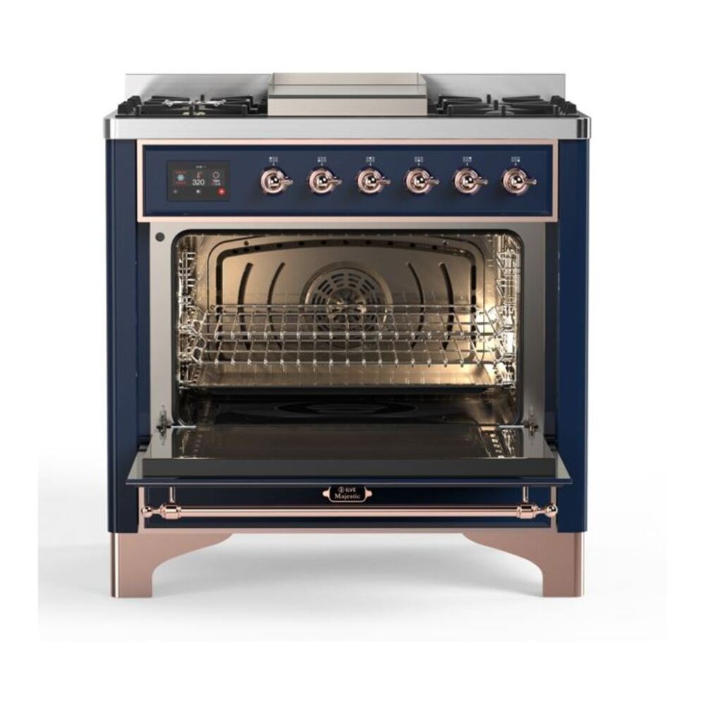 ILVE Majestic II 36 inch Triple Glass Door Natural Gas Dual Fuel Range Copper Midnight Blue