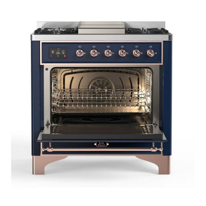 ILVE Majestic II 36 inch Triple Glass Door Natural Gas Dual Fuel Range Copper Midnight Blue