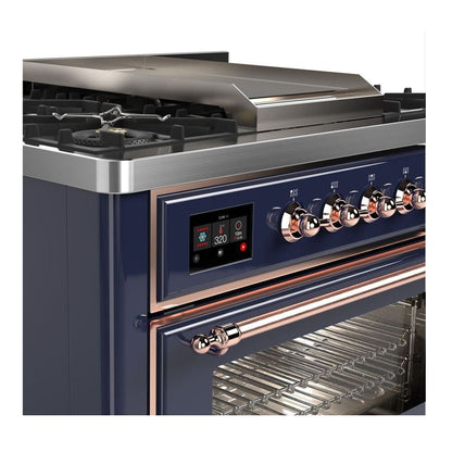 ILVE Majestic II 36 inch Triple Glass Door Natural Gas Dual Fuel Range Copper Midnight Blue