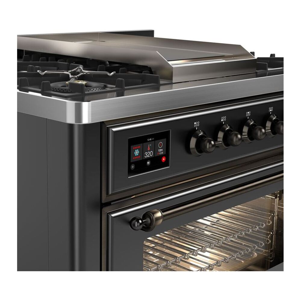 ILVE Majestic II 36 inch Triple Glass Door Natural Gas Dual Fuel Range Burnished Graphite Matte
