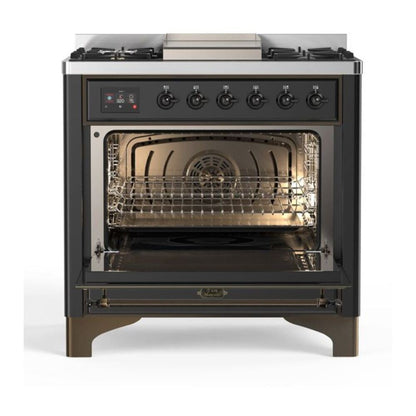 ILVE Majestic II 36 inch Triple Glass Door Natural Gas Dual Fuel Range Burnished Graphite Matte